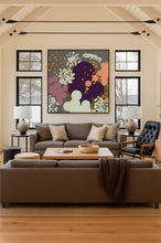 Load image into Gallery viewer, Purple abstract geometric bouquet art print, collectible limited edition modern wall art
