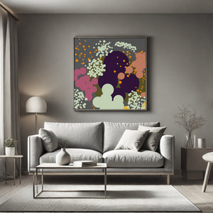 Modern Purple geometric bouquet art print, limited edition abstract floral design for interiors