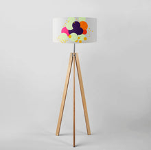 Load image into Gallery viewer, Geometric Abstract Bouquet of Purple Flowers drum lampshade, Diameter 40cm (16&quot;) and 45cm (18&quot;)