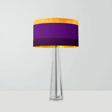 Load image into Gallery viewer, Gold, Lilac and Purple Stripes drum lampshade, Diameter 25cm (10&quot;) or 30cm (12&quot;)