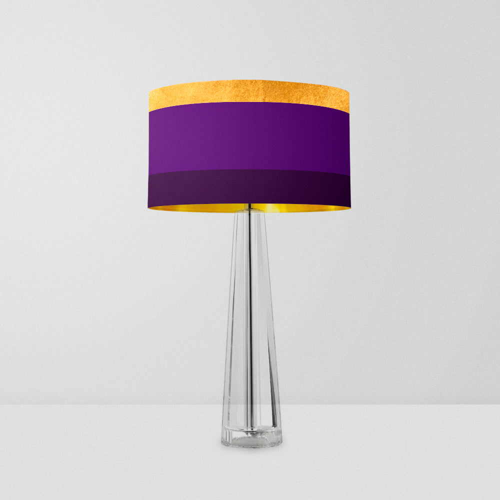 Gold, Lilac and Purple Stripes drum lampshade, Diameter 25cm (10