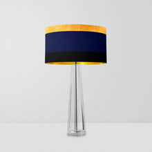 Load image into Gallery viewer, Gold, Navy and Black Stripes drum lampshade, Diameter 25cm (10&quot;) or 30cm (12&quot;)
