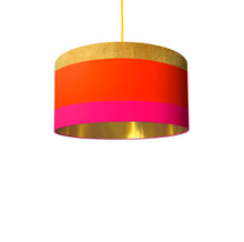 Load image into Gallery viewer, Gold, Orange and Pink Stripes drum lampshade, Gold or White Lining, Diameter 35cm (14&quot;)