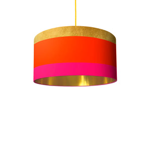 Gold, Orange and Pink Stripes drum lampshade, Gold or White Lining, Diameter 35cm (14")