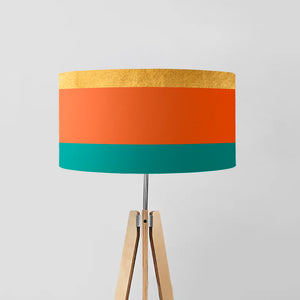 Gold, Orange and Teal drum lampshade, Gold Lining, Diameter 40cm (16") and 45cm (18")