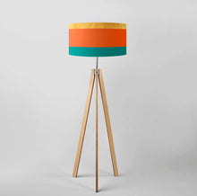 Load image into Gallery viewer, Gold, Orange and Teal drum lampshade, Gold Lining, Diameter 40cm (16&quot;) and 45cm (18&quot;)
