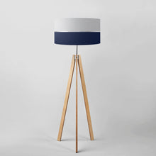 Load image into Gallery viewer, Light Grey, Navy and Silver Stripes drum lampshade, Diameter 40cm (16&quot;) and 45cm (18&quot;)