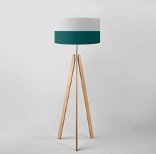 Load image into Gallery viewer, Light Grey and Deep Teal Stripes drum lampshade, Diameter 45cm (18&quot;)