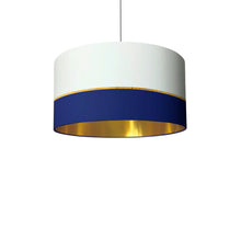 Load image into Gallery viewer, Navy and gold lines drum lampshade, Gold Lining, Diameter 40cm (16&quot;) and 45cm (18&quot;)