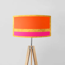 Load image into Gallery viewer, Orange and Pink Stripes on Gold drum lampshade, Gold Lining, Diameter 40cm (16&quot;) and 45cm (18&quot;)