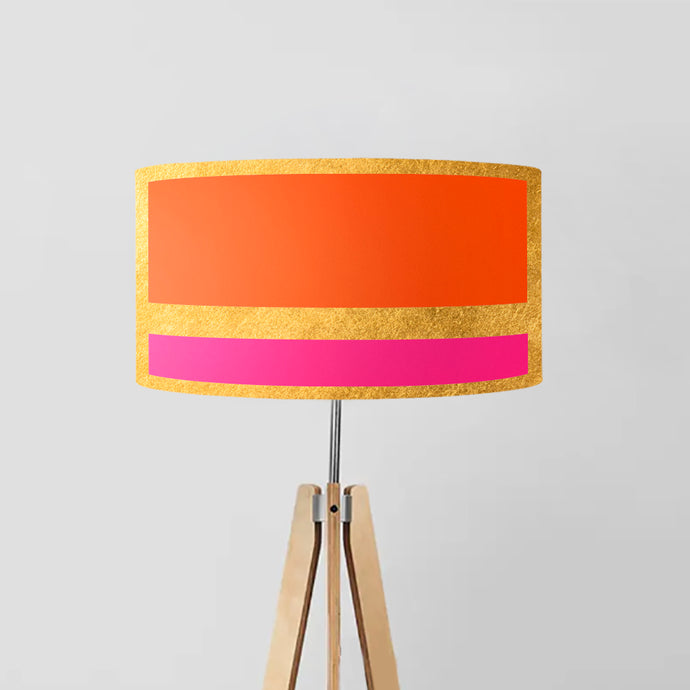 Orange and Pink Stripes on Gold drum lampshade, Gold Lining, Diameter 40cm (16