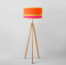 Load image into Gallery viewer, Orange and Pink Stripes on Gold drum lampshade, Gold Lining, Diameter 40cm (16&quot;) and 45cm (18&quot;)