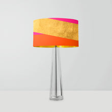 Load image into Gallery viewer, Trinity Gold, Magenta, Orange drum lampshade, Gold Lining, Diameter 25cm (10&quot;)