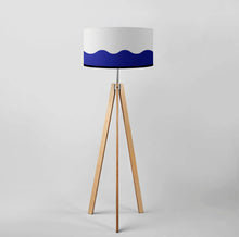Load image into Gallery viewer, Geometric navy waves drum lampshade, Diameter 45cm (18&quot;) Tripod