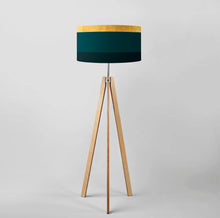 Load image into Gallery viewer, Gold and Shades of Green Stripes drum lampshade, Gold Lining, Diameter 45cm (18&quot;)