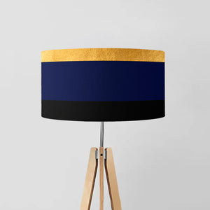 Gold, Navy, and Black Lines drum lampshade, Gold Lining, Diameter 45cm (18")