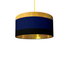 Load image into Gallery viewer, Gold, Navy, and Black Lines drum lampshade, Gold Lining, Diameter 45cm (18&quot;)