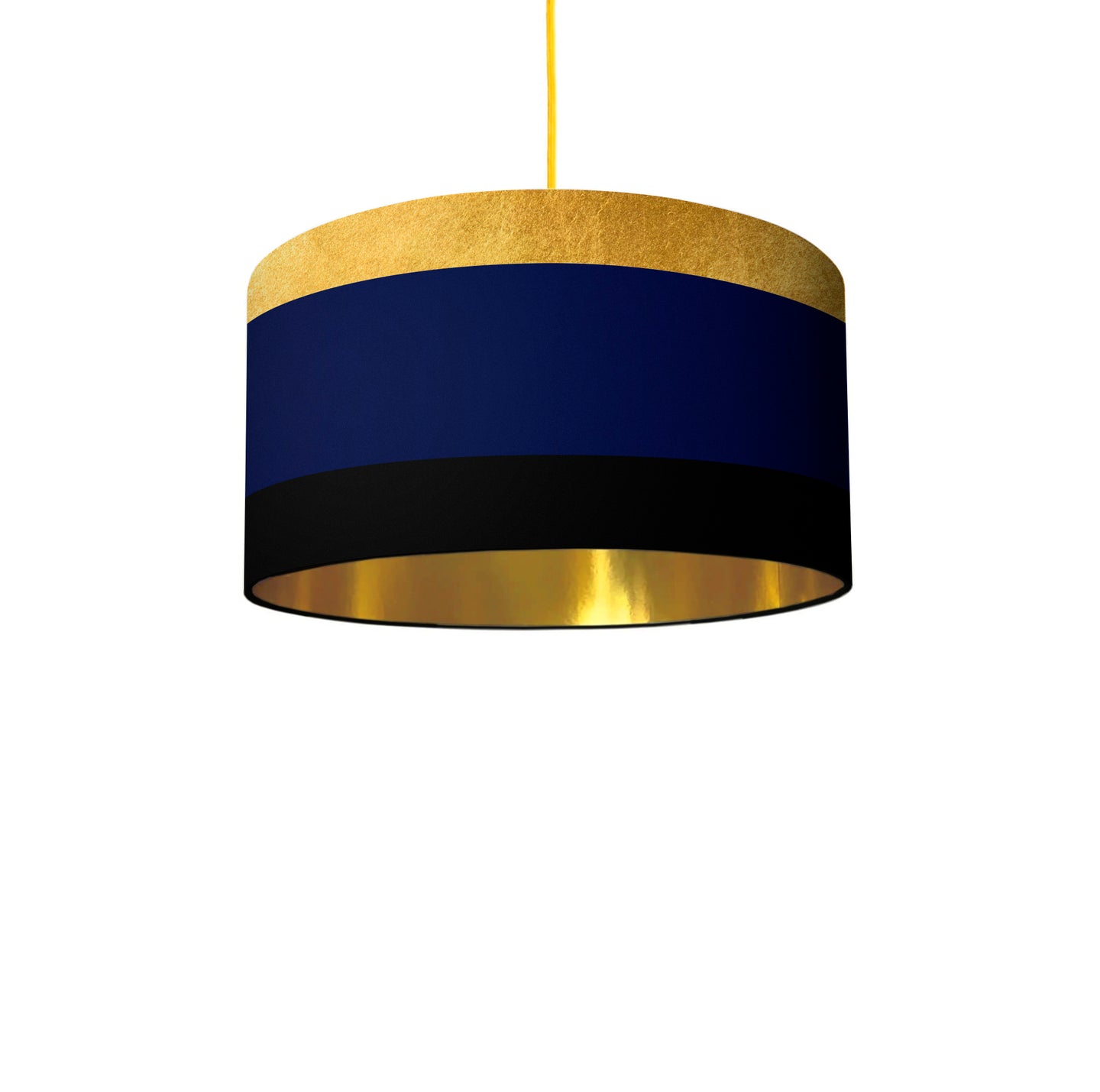 Gold, Navy, and Black Lines drum lampshade, Gold Lining, Diameter 45cm (18