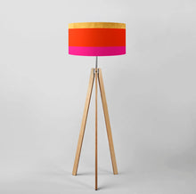 Load image into Gallery viewer, Gold, Orange and Pink Lines drum lampshade, Gold Lining, Diameter 40cm (16&quot;) and 45cm (18&quot;)