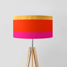 Load image into Gallery viewer, Gold, Orange and Pink Lines drum lampshade, Gold Lining, Diameter 40cm (16&quot;) and 45cm (18&quot;)