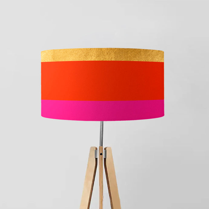 Gold, Orange and Pink Lines drum lampshade, Gold Lining, Diameter 40cm (16