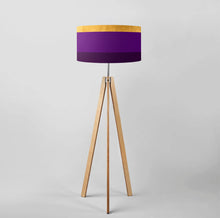 Load image into Gallery viewer, Gold, Lilac, and Purple Lines drum lampshade, Gold Lining, Diameter 45cm (18&quot;)