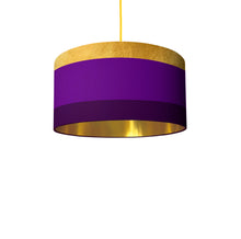 Load image into Gallery viewer, Gold, Lilac, and Purple Lines drum lampshade, Gold Lining, Diameter 45cm (18&quot;)