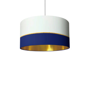 Navy and gold lines drum lampshade, Gold lining, Diameter 45cm (18")