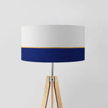 Load image into Gallery viewer, Navy and gold lines drum lampshade, Gold lining, Diameter 45cm (18&quot;)