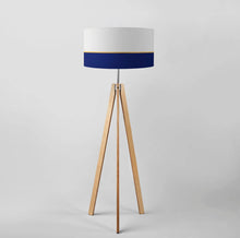 Load image into Gallery viewer, Navy and gold lines drum lampshade, Gold lining, Diameter 45cm (18&quot;)