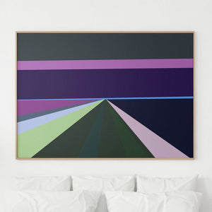 Purple Sunset art print showcases the stunning beauty of a purple sunset in a vibrant, modern, and geometric style.